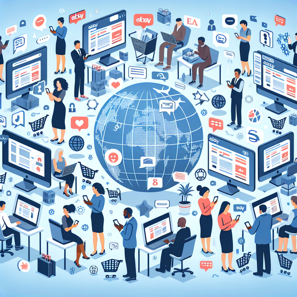 Illustration of diverse people engaging with digital marketing and e-commerce platforms in a global context.